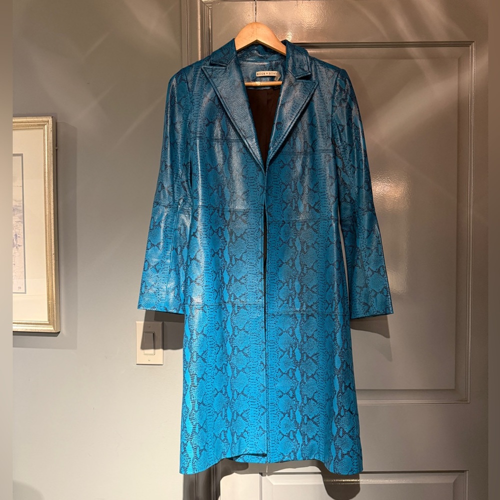 Alice + Olivia Blue Snake Print Leather Jacket